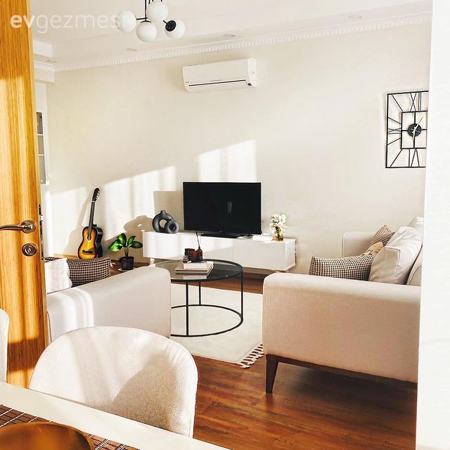 Salon, Modern, Bej, Vizon, Beyaz, Hardal, Fon perde, Perde, Tül perde, Koltuk takımı, Tv ünitesi, Tv ünitesi aksesuarları, Ev Aksesuar, Orta sehpa, Sehpa, Kırlent, Ev tekstili, Halı, Salon halısı