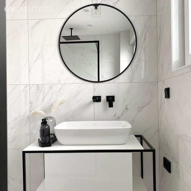 Dekoratif ayna, Banyo, Beyaz, Siyah, Banyo seramikleri, Yuvarlak ayna