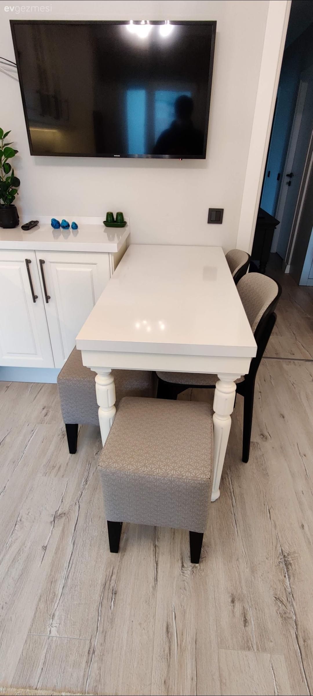 Beyaz, Siyah, Mutfak masası, Puf, Gri, Parke