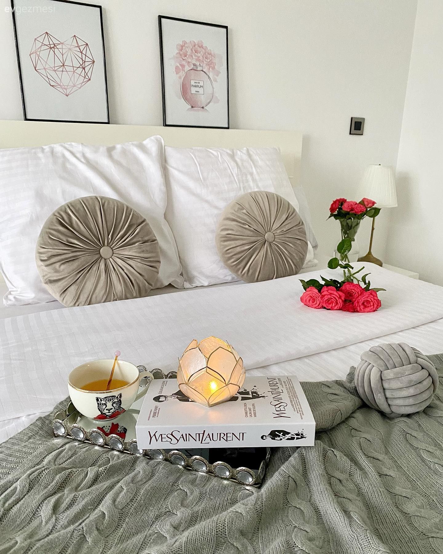 Yatak Odası, Beyaz, Vizon, Çerçeve, Yatak başlığı