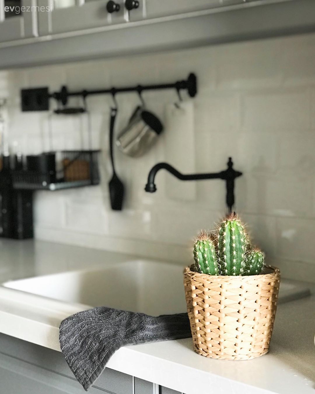 Mutfak, Mutfak aksesuarları, Metro seramik, Mutfak tezgahı, Mutfak tezgah arası, Kaktüs, Gri, Siyah, Beyaz