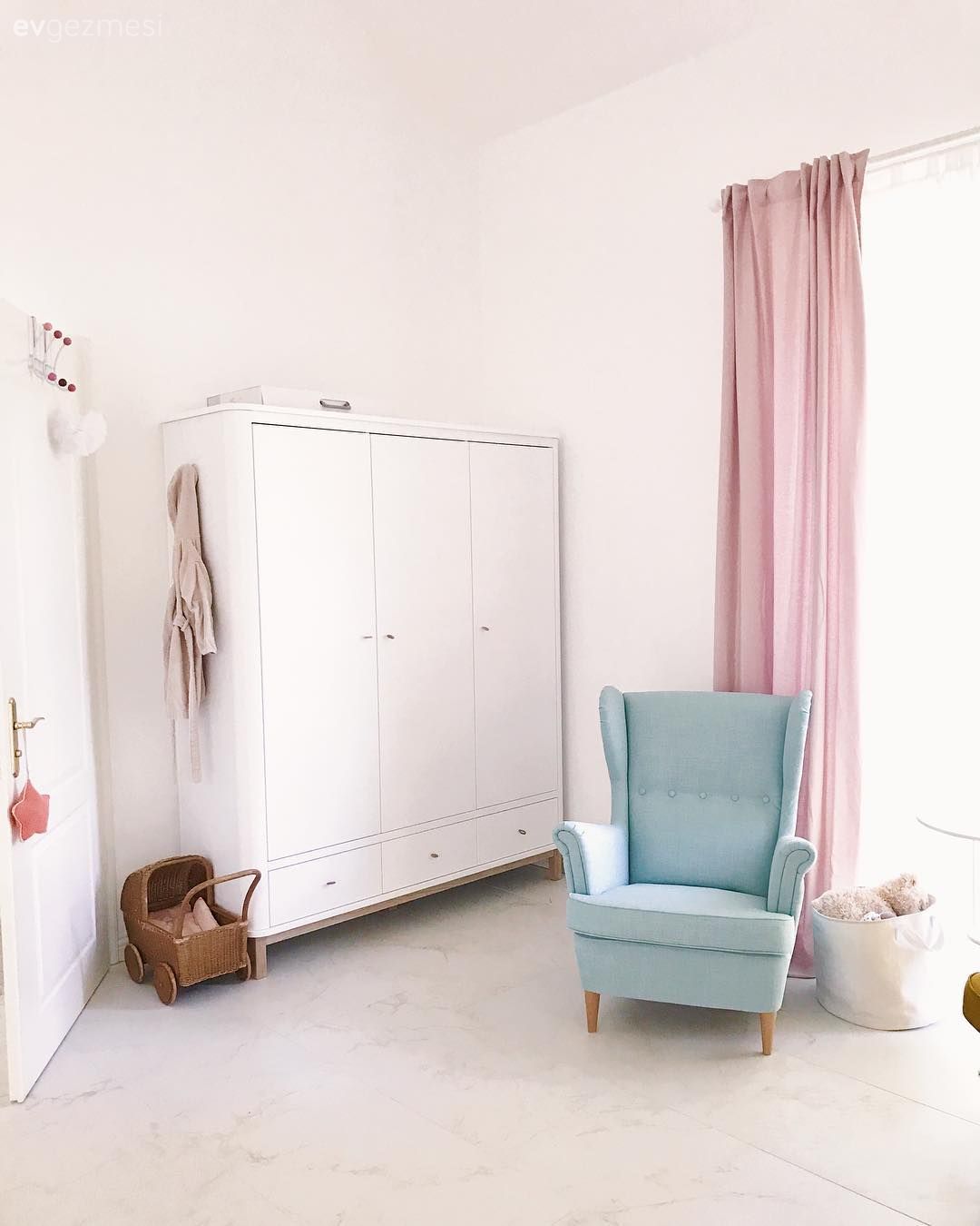 Çocuk Odası, Gardrop, Pembe, Mavi, Beyaz, Fon perde, Perde, Tül perde