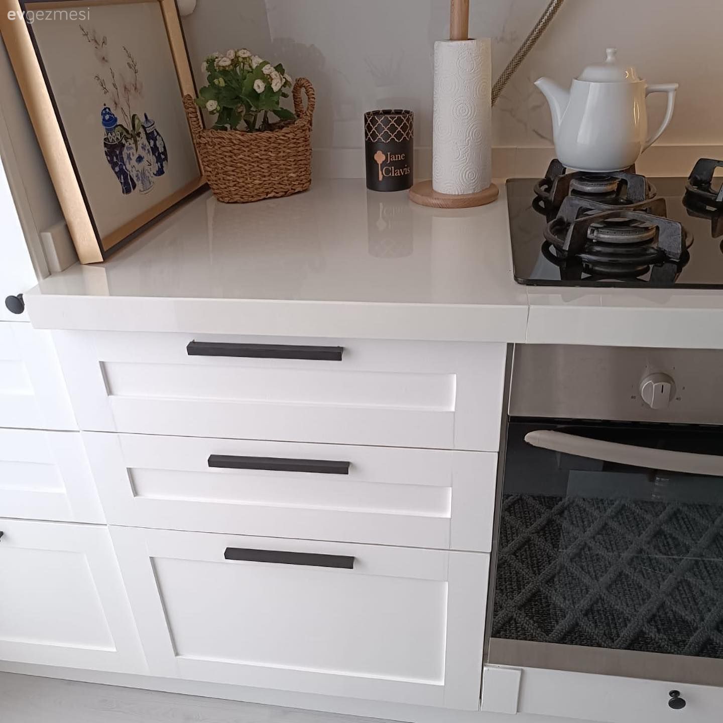 Shaker kapaklı dolaplar, Mutfak, Siyah, Beyaz, Porselen tezgah, Ankastre
