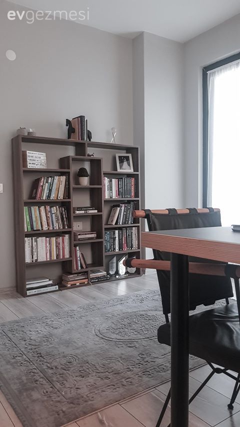 Çalışma odası, Kitaplık, Kahverengi, Gri, Halı