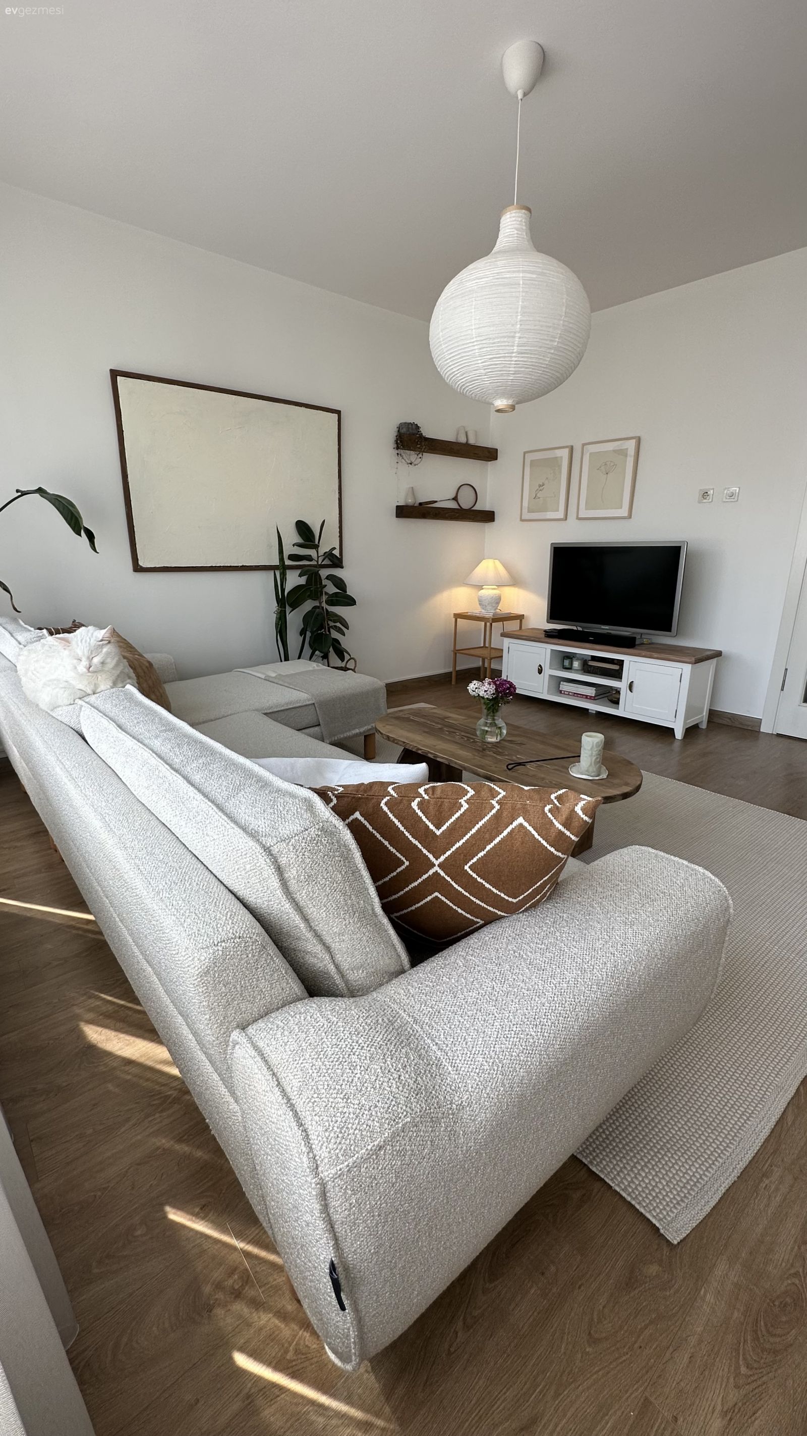 Salon, Modern, İskandinav, Bej, Krem, Ahşap Mobilya, Köşe koltuk, Koltuk takımı, Kahverengi, Tablo, Duvar dekorasyonu, Duvar rafı, Tv ünitesi, Tv ünitesi aksesuarları, Ev Aksesuar, Halı, Salon halısı, Salon avizesi, Dekoratif Objeler, Parke