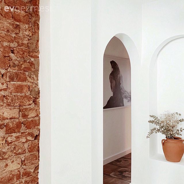 Taş duvar, Duvar dekorasyonu, Beyaz, Kahverengi, Vazo, Ev Aksesuar, Duvar Nişleri, Tablo