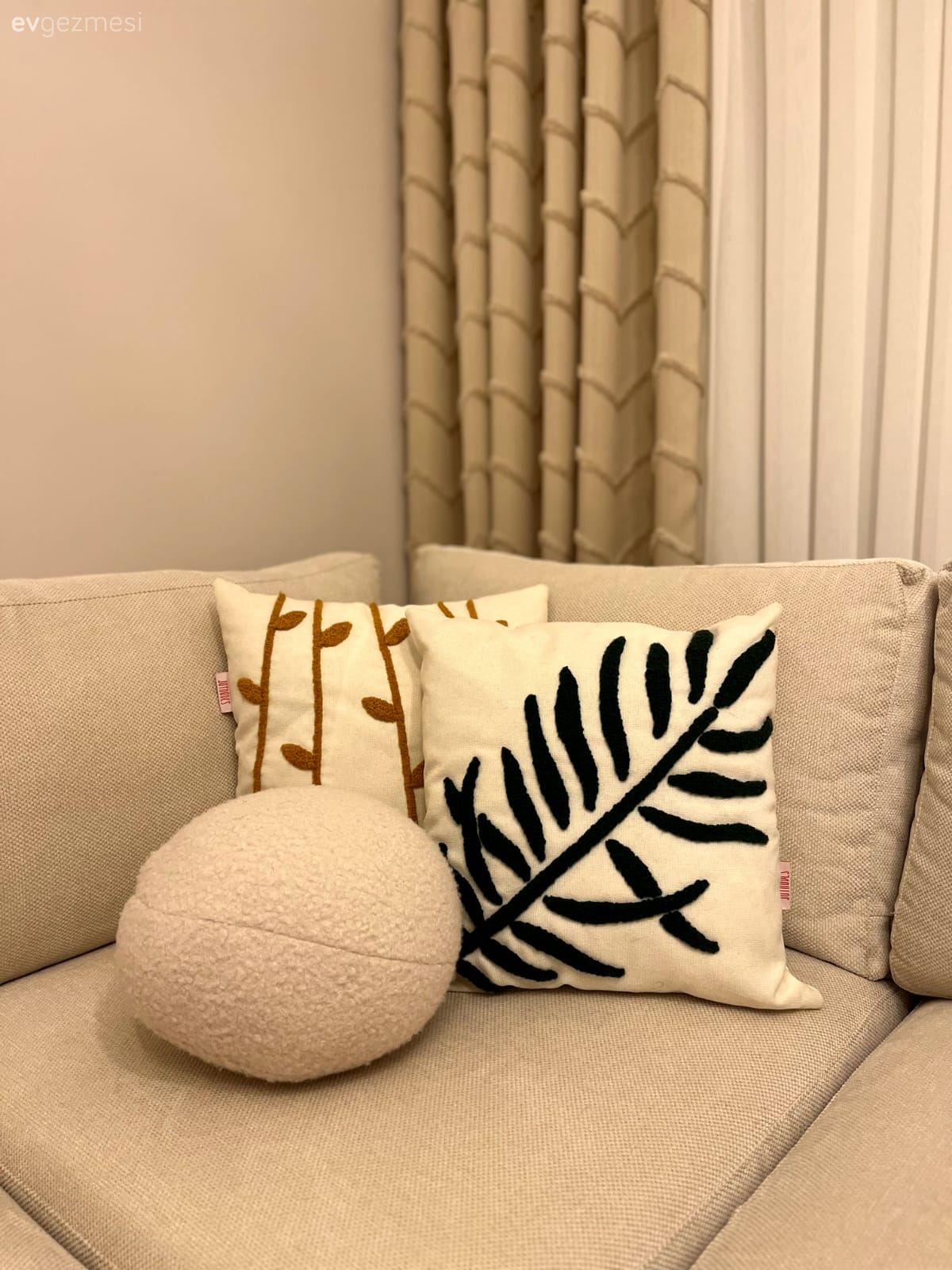 Fon perde, Perde, Tül perde, Krem, Bej, Kırlent, Ev tekstili