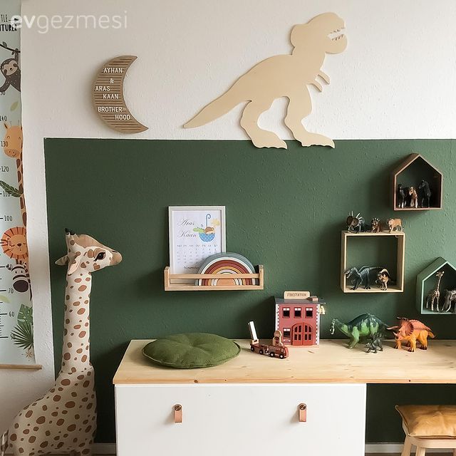 Çocuk Odası, Beyaz, Yeşil duvar, Yeşil, Çocuk odası duvar dekorasyonu, Dekoratif Objeler
