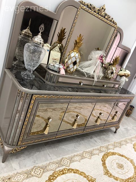 Hol, Yolluk, Halı, Vizon, Altın, Varaklı Mobilya, Dresuar, Dresuar dekorasyonu, Vazo, Ev Aksesuar, Dekoratif Objeler