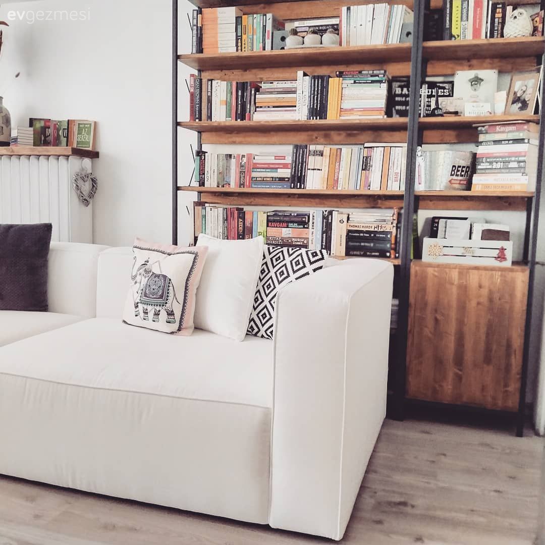 Salon, Beyaz, Siyah, Modern, Koltuk takımı, Kitaplık, Kırlent, Ev tekstili, Ev Aksesuar, Ahşap Mobilya