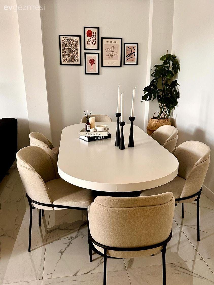 Yemek masası, Sandalye, Yemek Odası, Modern, Çerçeve, Ev bitkisi, Saksı, Krem, Bej, Siyah