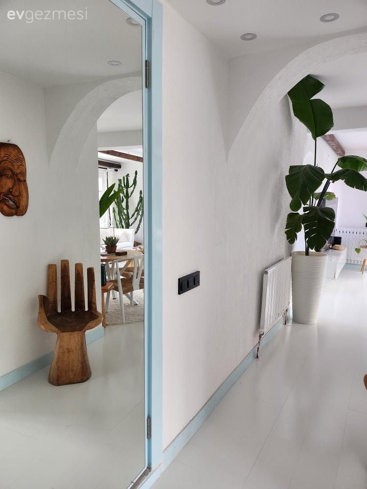 Boy aynası, Ayna, Antre, Mavi, Beyaz, Vazo, Ev Aksesuar, Ev bitkisi