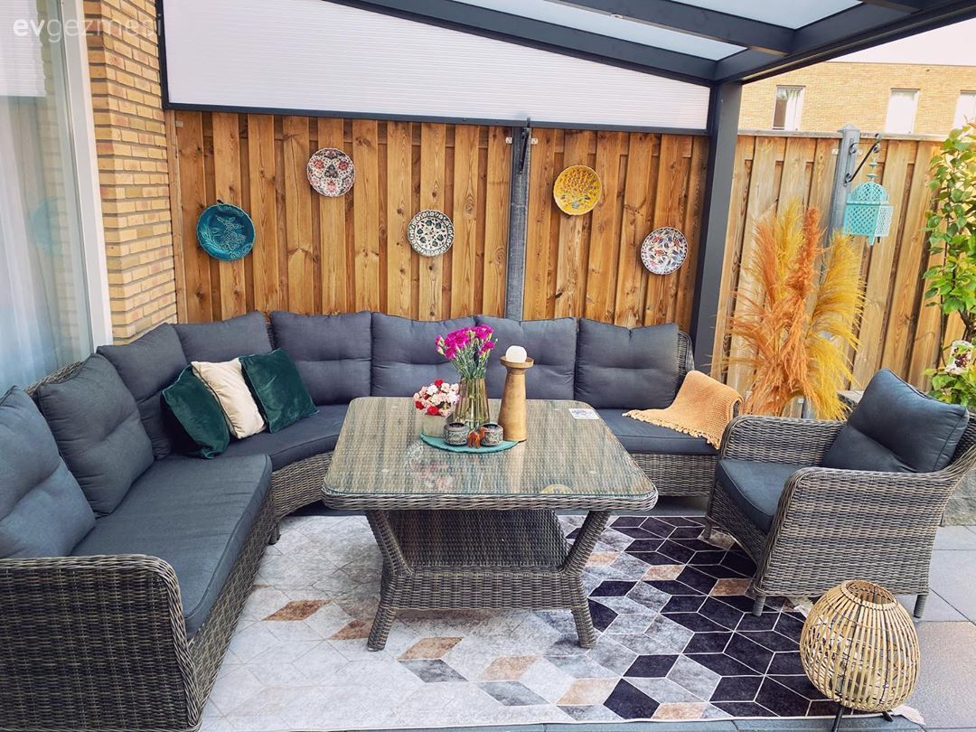 Bahçe, Bahçe oturma grubu, Gri, Hasır, Bahçe masası