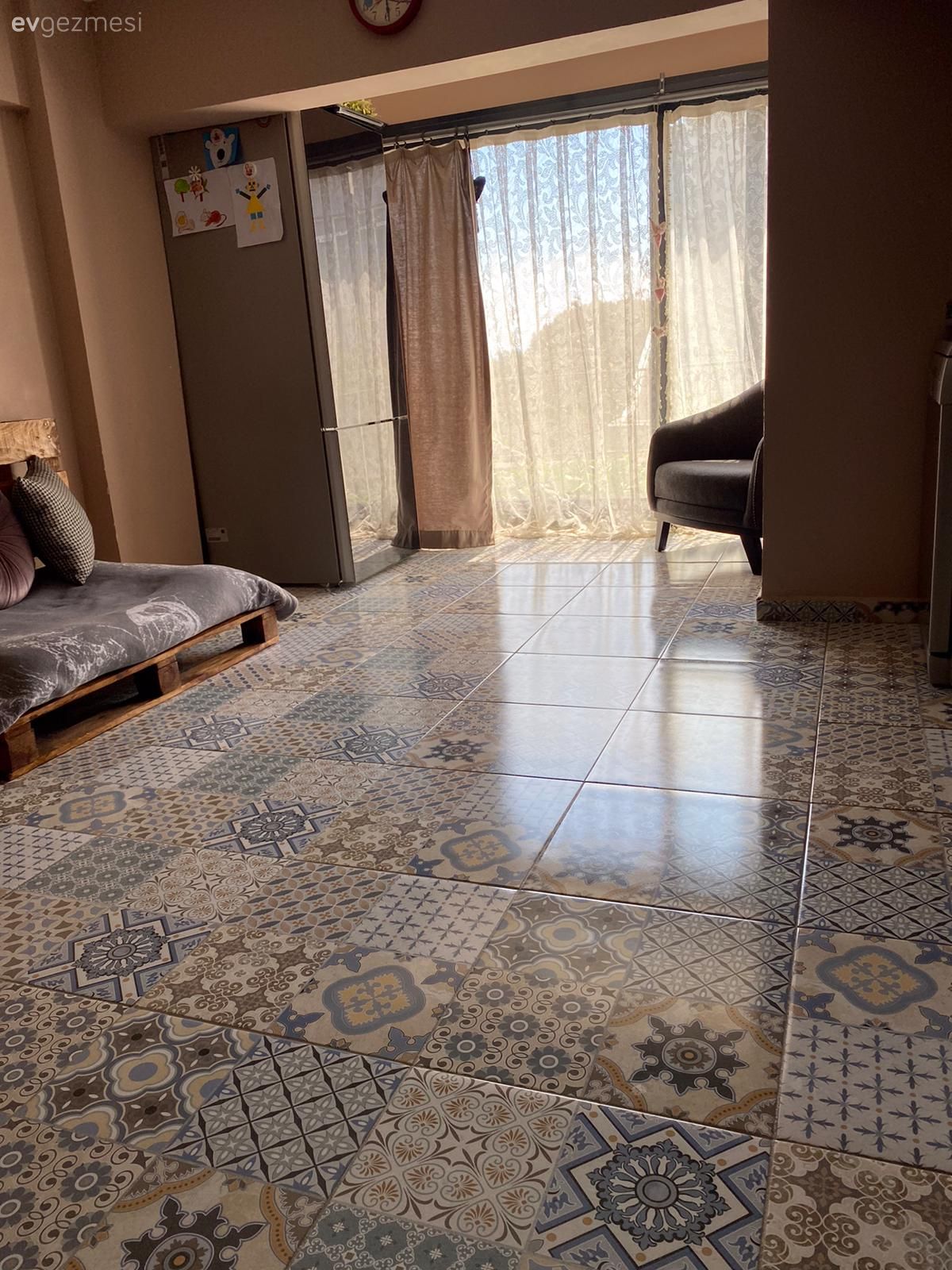 Mutfak, Mutfak zemin seramikleri, Gri, Krem, Berjer, Palet