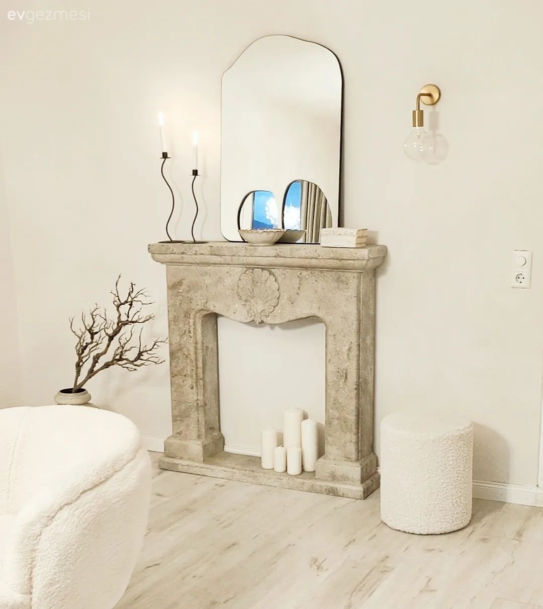 Dekoratif şömine, Ayna, Vazo, Ev Aksesuar, Dekoratif Objeler, Puf