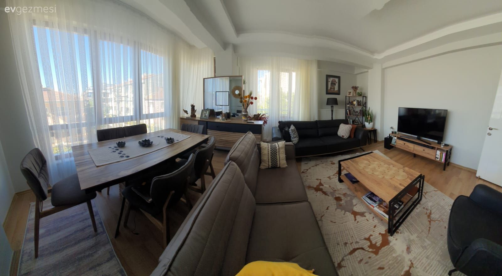 Salon, Modern, Gri, Turuncu, Koltuk takımı, Orta sehpa, Sehpa, Sandalye, Yemek masası