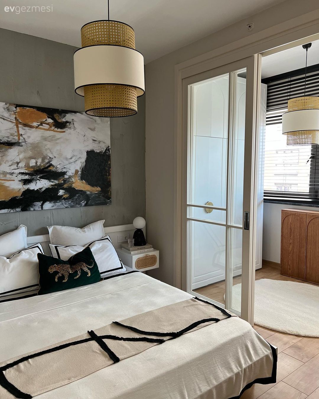 Yatak Odası, Beyaz, Krem, Siyah, Tablo, Duvar dekorasyonu