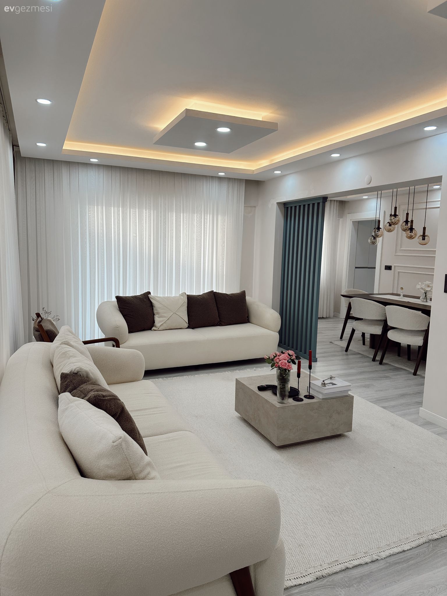 Salon, Modern, Beyaz, Kahverengi, Gri