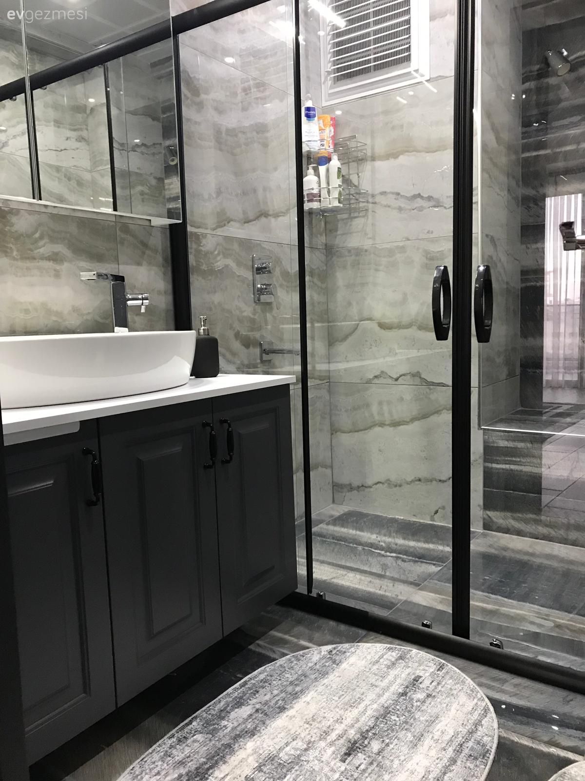 Banyo, Modern banyo, Antrasit  , Beyaz, Banyo dolabı, Banyo aynası, Duşakabin, Banyo paspası, Banyo seramikleri