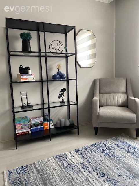 Berjer, Vizon, Bej, Siyah, Kitaplık, Halı, Ayna