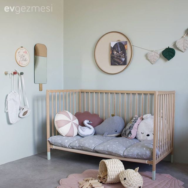 Çocuk Odası, Beyaz, Mint yeşil, Gri, Pembe, Bordo, Duvar rafı, Duvar dekorasyonu, Sedir, Çocuk odası duvar dekorasyonu