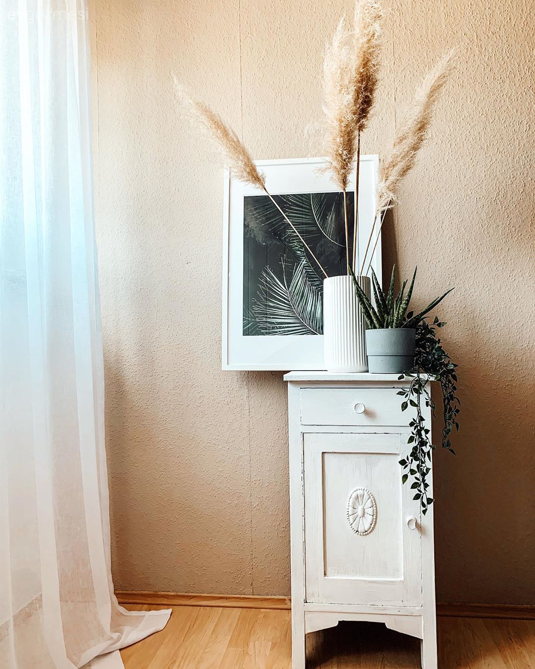 Komodin, Tablo, Duvar dekorasyonu, Vazo, Ev Aksesuar, Pampas otu, Ev bitkisi