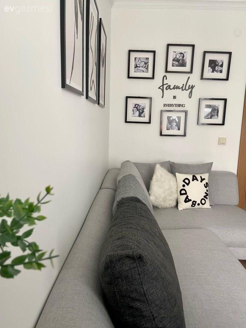 Tablo, Duvar dekorasyonu, Köşe koltuk, Koltuk takımı, Gri, Ev bitkisi, Kırlent, Ev tekstili