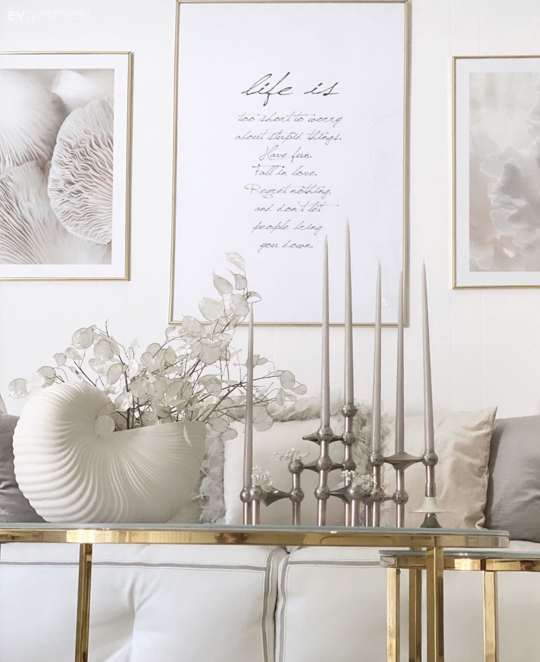 Sehpa üstü aksesuarı, Ev Aksesuar, Dekoratif Objeler, Şamdan, Altın, Tablo, Duvar dekorasyonu