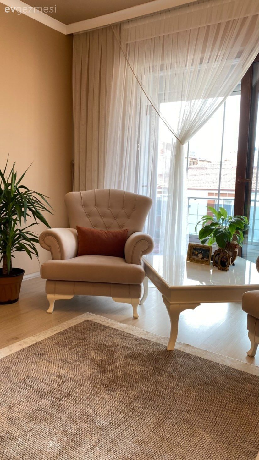 Tül perde, Perde, Beyaz, Berjer, Yan sehpa, Sehpa, Ev bitkisi, Halı, Salon halısı