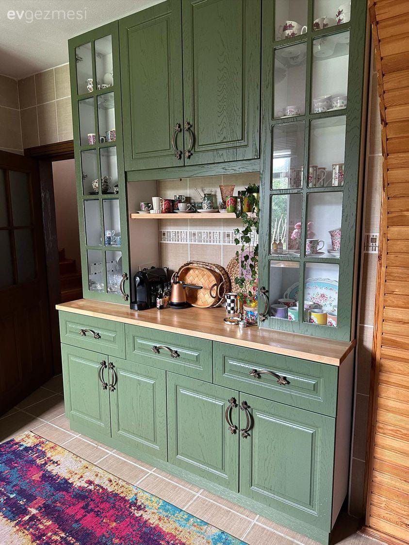 Kahve köşesi, Yeşil, Mutfak tezgahı, Mutfak, Ahşap mutfak tezgahı