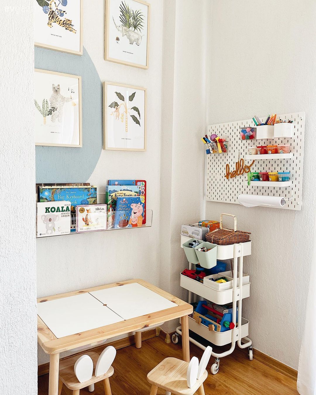 Çocuk Odası, Çocuk odası duvar dekorasyonu, Çocuk odası çalışma masası, Beyaz, Mavi