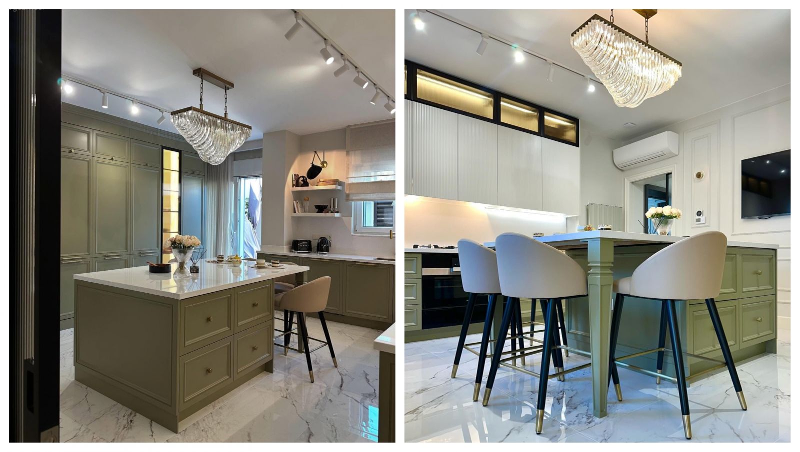 Yeşilin Belirgin Olduğu Bu Mutfakta Zıtlıkların Uyumu Var