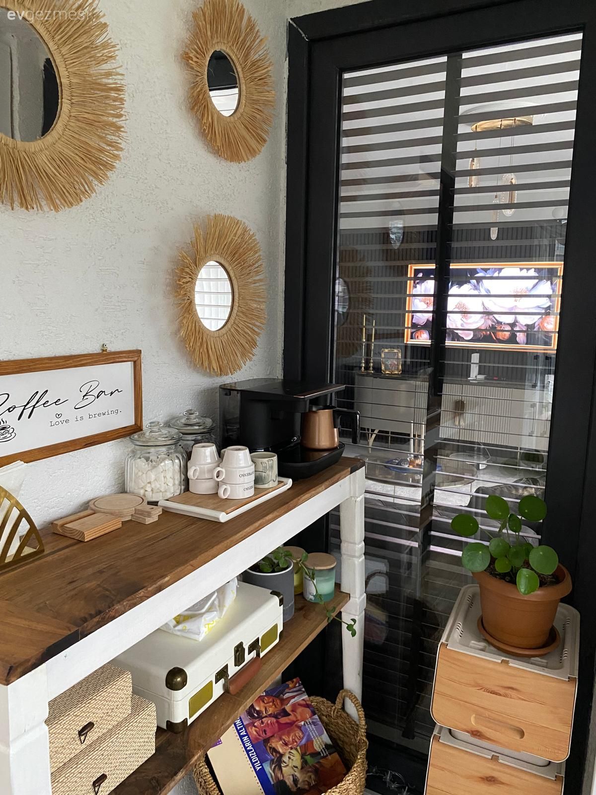 Balkon, Balkon duvar dekorasyonu, Bohem Dekorasyon, Hasır, Duvar dekorasyonu, Siyah, Jaluzi