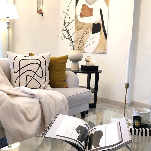 Tablo, Duvar dekorasyonu, Beyaz, Siyah, Sarı, Cam orta sehpa, Orta sehpa, Sehpa üstü aksesuarı, Ev Aksesuar