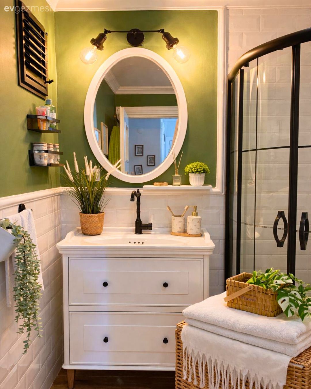 Banyo, Country, Beyaz, Yeşil, Siyah, Banyo dolabı, Banyo aksesuarları, Duşakabin, Banyo seramikleri, Banyo aynası, Banyo lavabosu