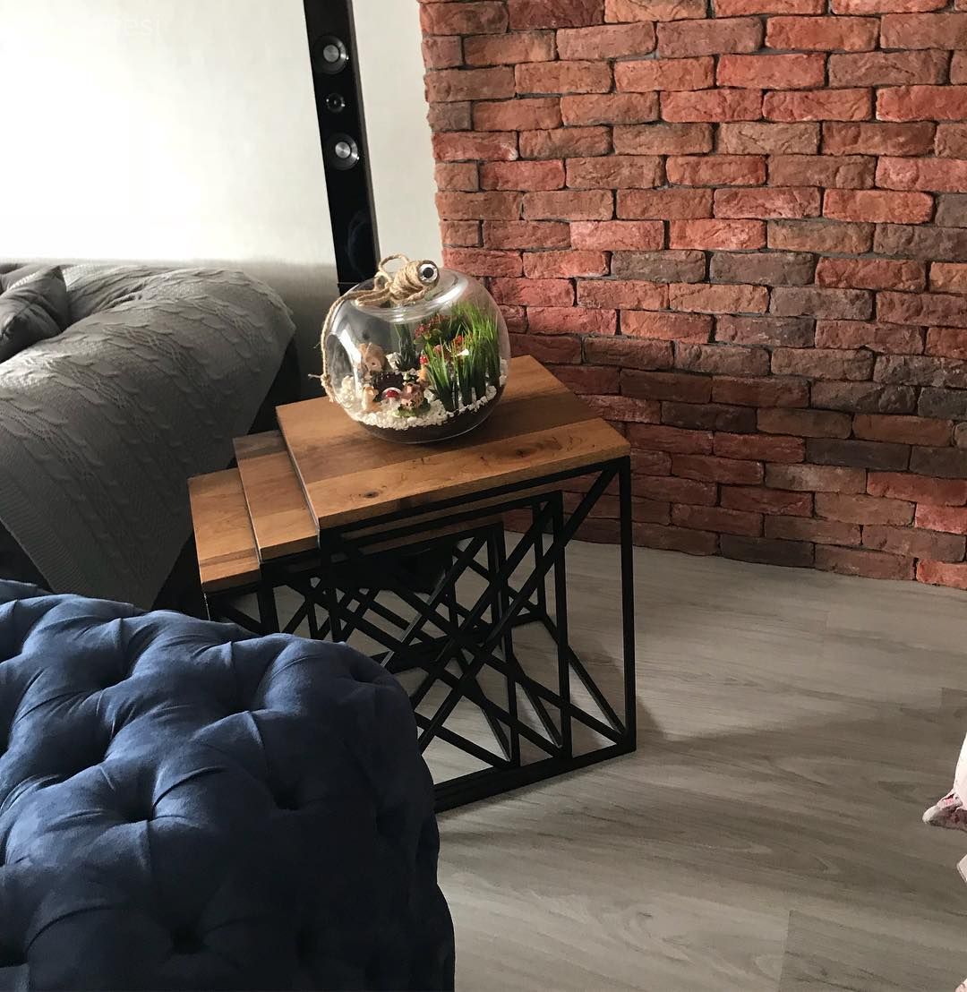 Taş duvar, Duvar dekorasyonu, Metal ayaklı sehpa, Sehpa, Zigon sehpa, Ahşap Mobilya