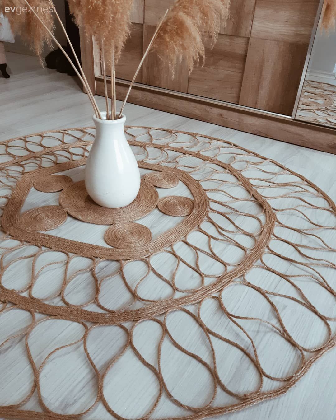 Jüt halı, Halı, Yuvarlak halı, Vazo, Ev Aksesuar, Pampas otu