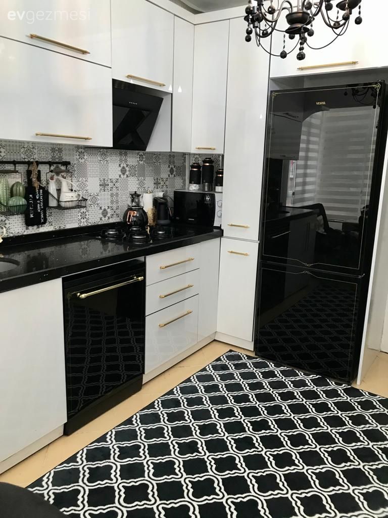 Mutfak, Art deko, Siyah, Beyaz, Mutfak tezgahı, Mutfak tezgah arası, Tezgah arası seramik, Mutfak halısı, Mutfak Avize Modelleri, Ankastre