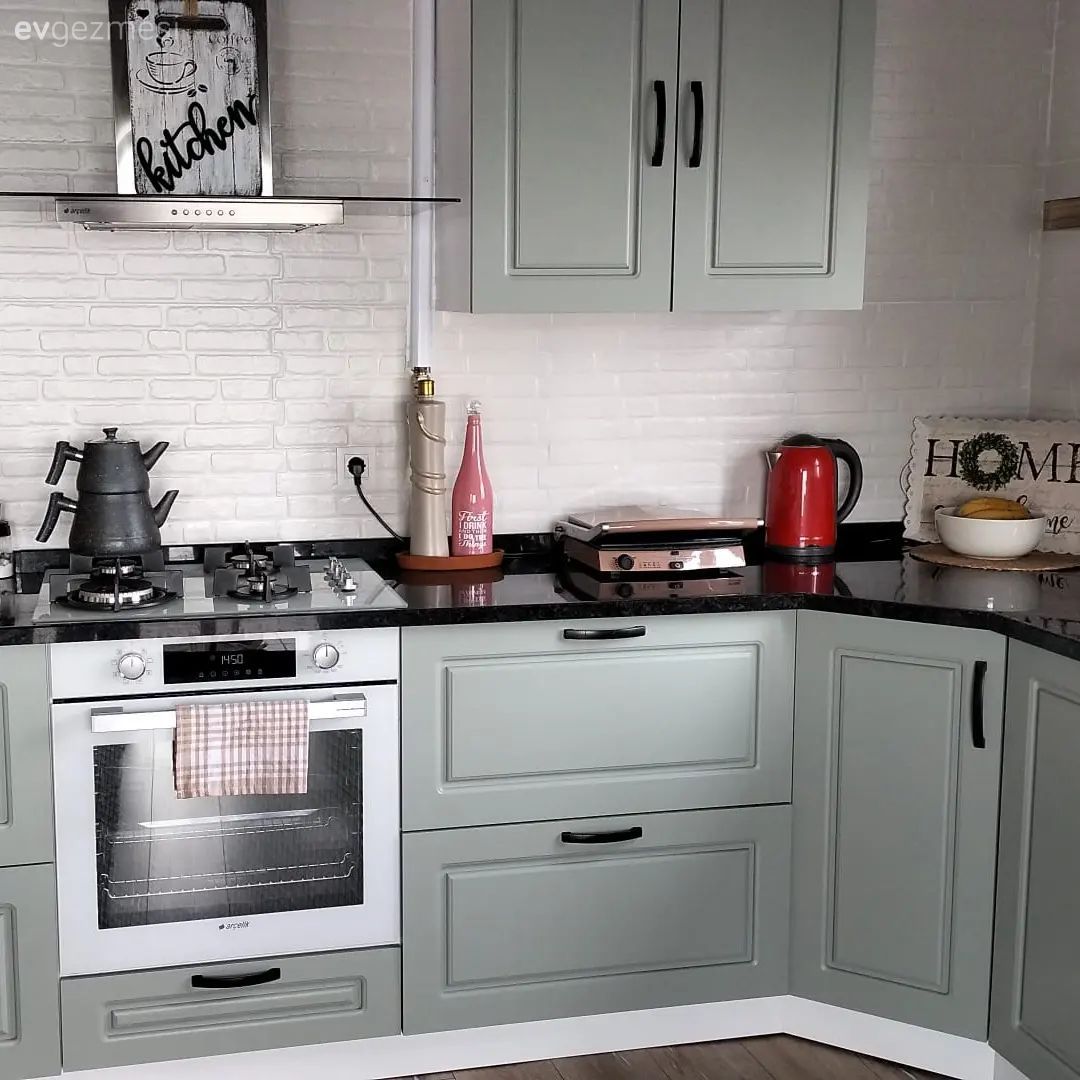 Mutfak, Gri, Beyaz, Siyah, Mutfak tezgahı, Mutfak tezgah arası, Tezgah arası seramik, Mutfak aksesuarları