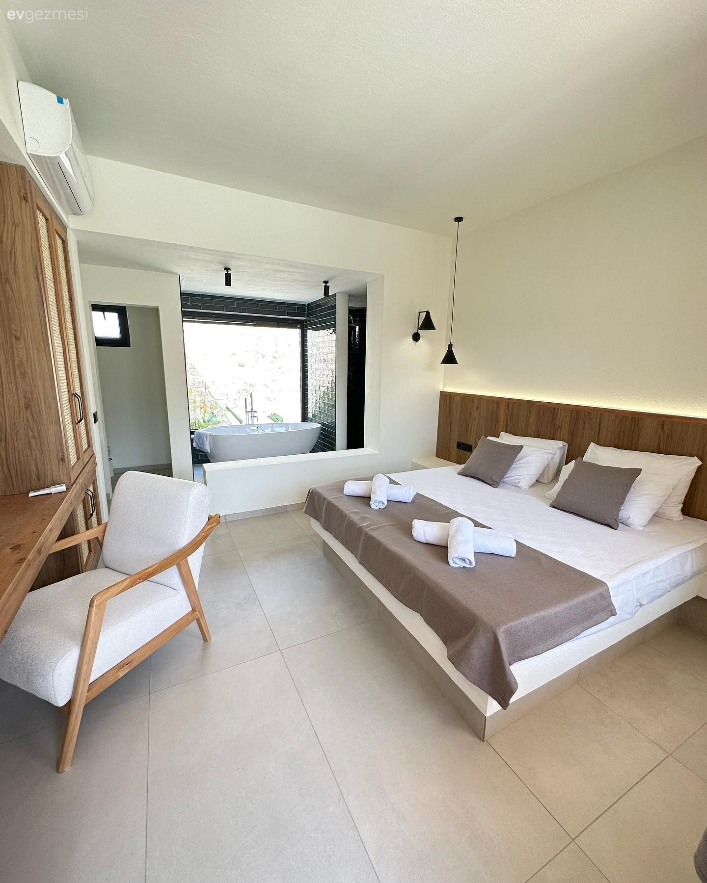 Yatak Odası, Beyaz, Gri, Ahşap Mobilya, Sandalye