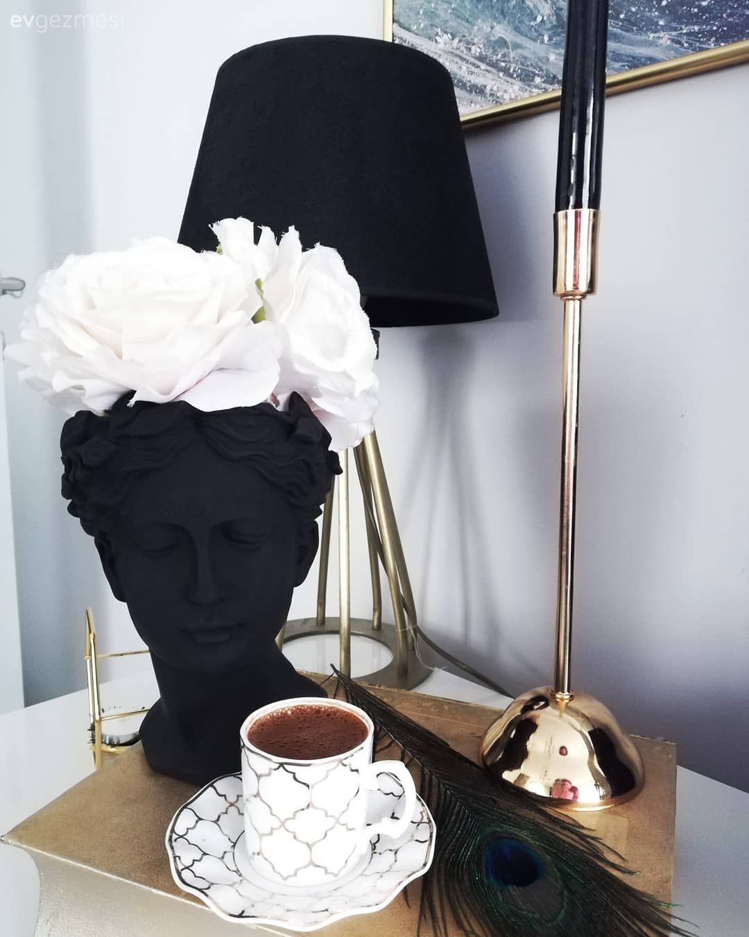 Abajur, Aydınlatma, Dekoratif Objeler, Siyah, Beyaz, Altın, Sehpa üstü aksesuarı, Ev Aksesuar, Kendin Yap
