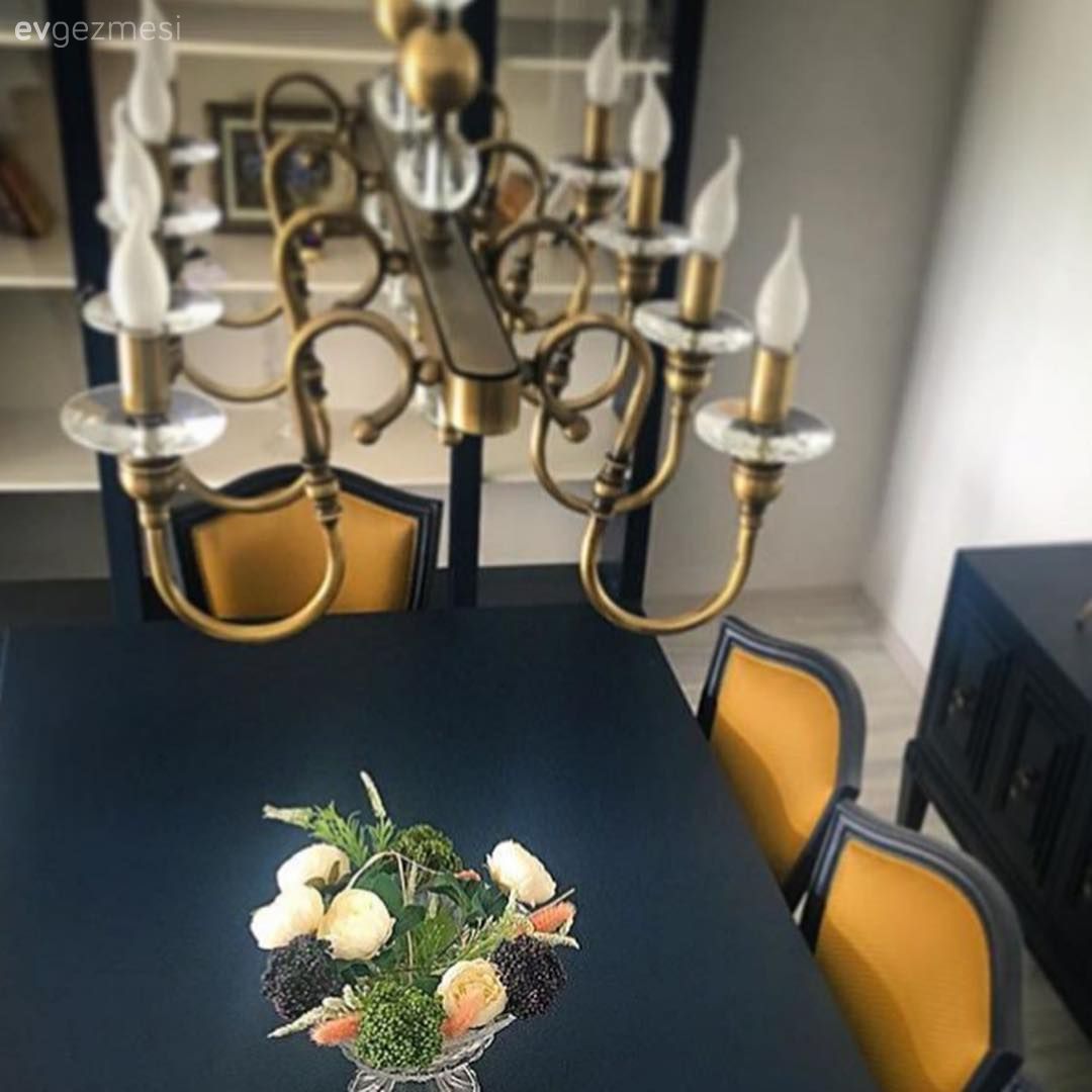 Yemek Odası, Mavi, Sarı, Siyah, Konsol, Yemek odası avizesi, Vitrin