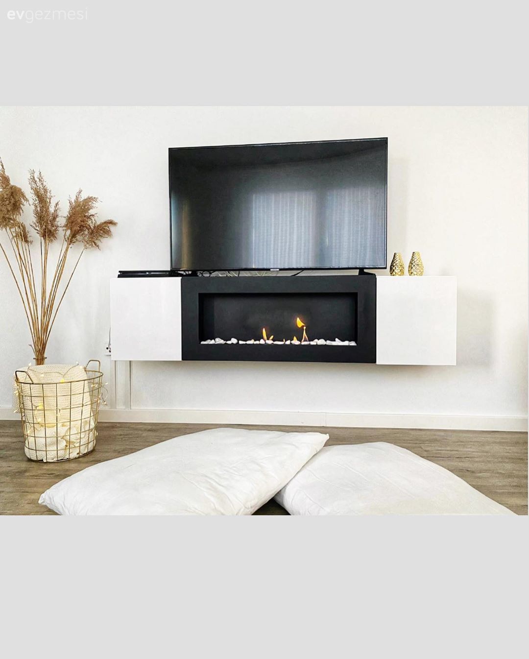 Beyaz, Siyah, Şömine, Vazo, Ev Aksesuar, Pampas otu