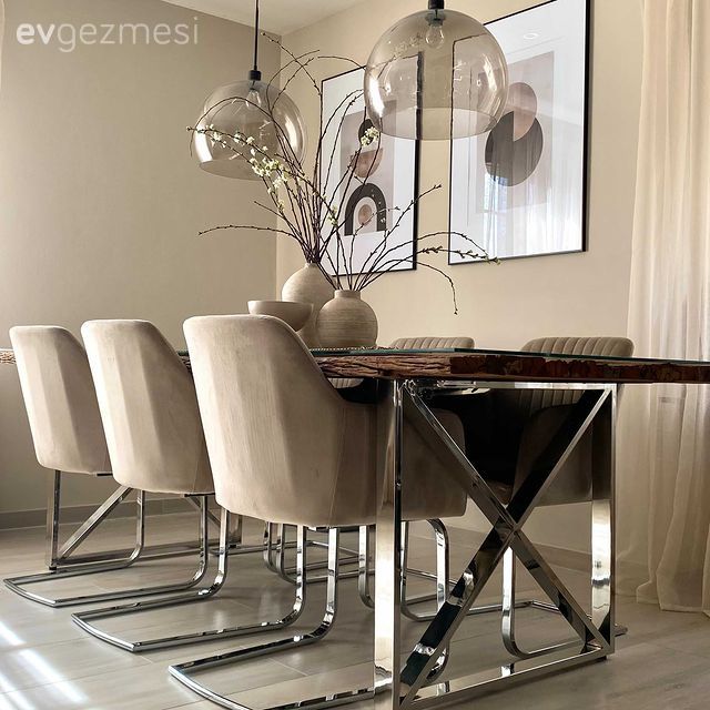 Yemek Odası, Modern, Krem, Siyah, Bej, Sandalye, Yemek masası