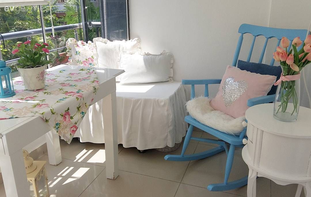 Balkon, Beyaz, Mavi, Balkon masası, Sandalye