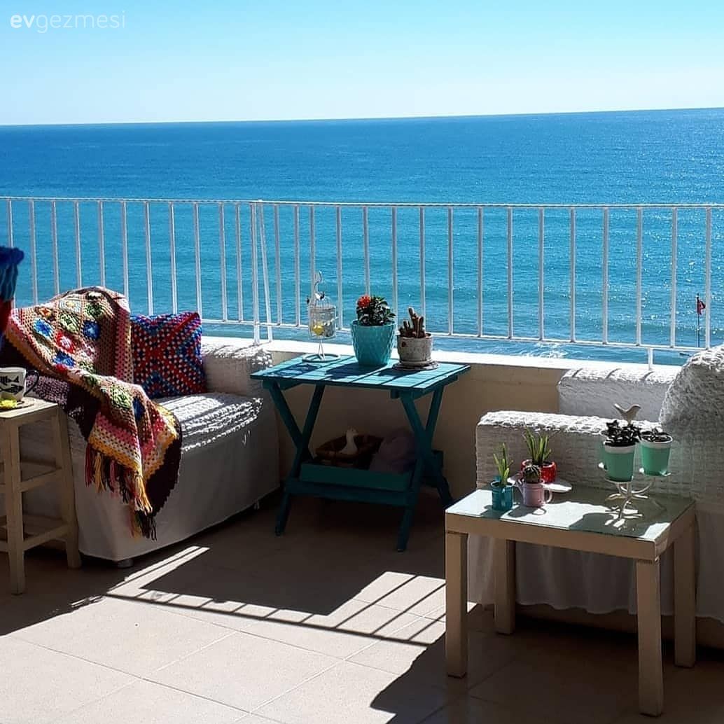 Teras, Berjer, Balkon masası, Beyaz, Mavi