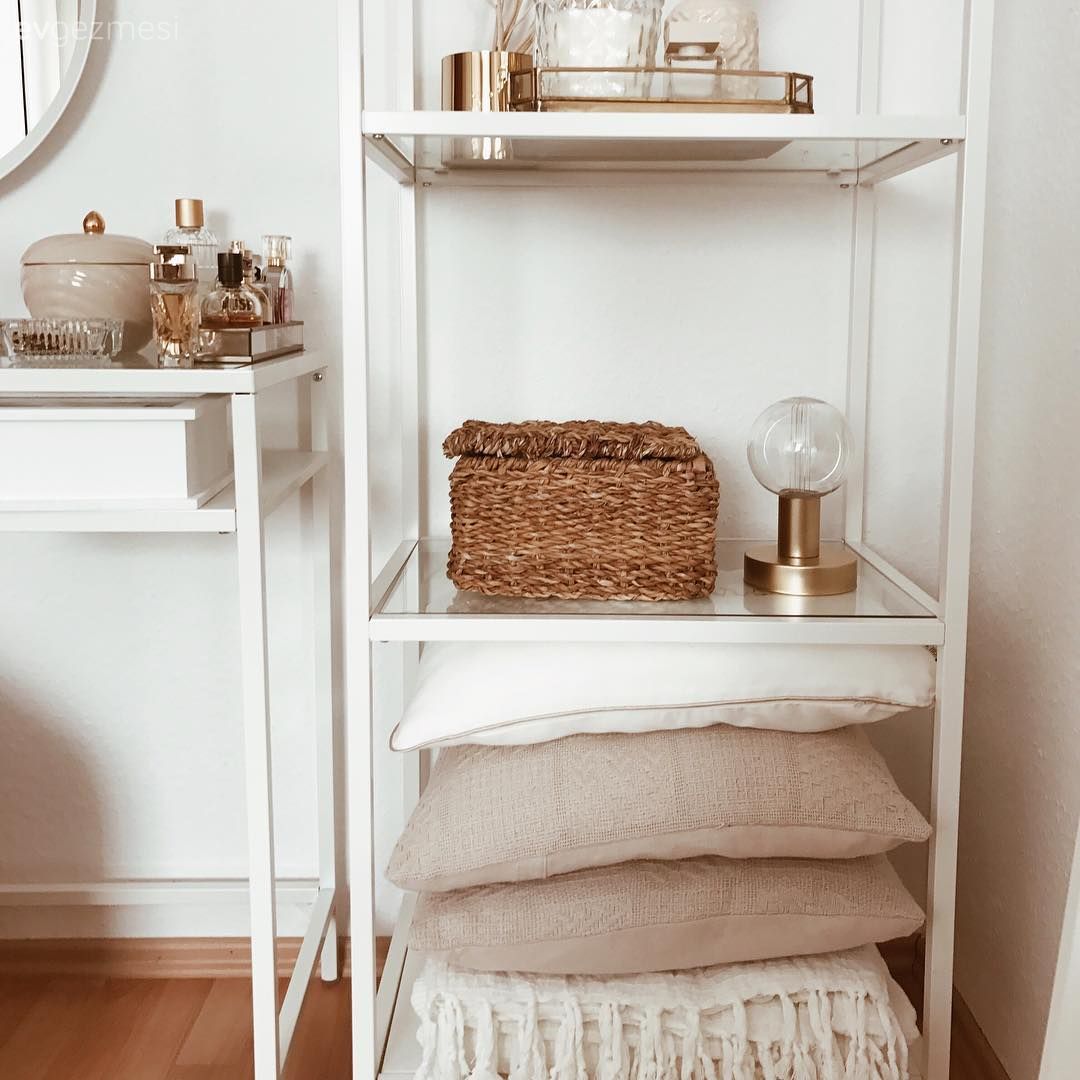 Krem, Kahverengi, Vizon, Bakır, Beyaz, Yatak Odası, Makyaj masası, Makyaj aynası, Açık raf, Duvar rafı, Kırlent, Hasır sepet, Dekoratif Objeler