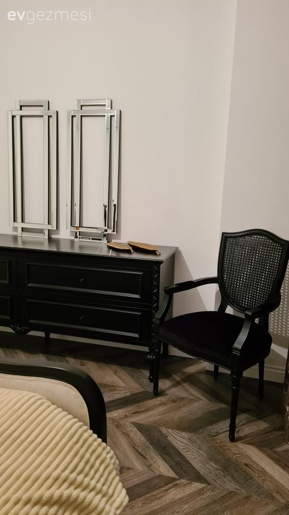 Siyah, Sandalye, Makyaj masası, Yatak Odası, Makyaj aynası, Parke