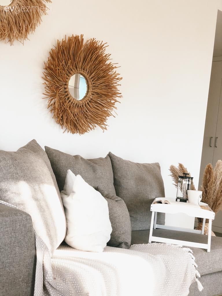 Gri koltuk, Beyaz, Gri, Vazo, Ev Aksesuar, Pampas otu, Duvar dekorasyonu, Bohem Dekorasyon