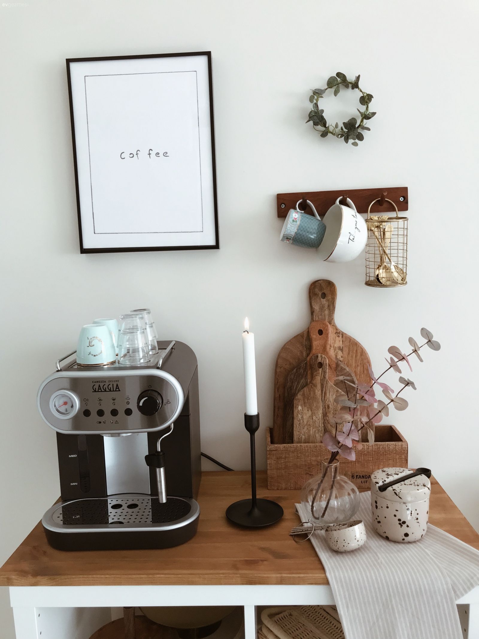 Mutfak, Beyaz, İskandinav, Kahve köşesi, Ekstra mutfak dolabı